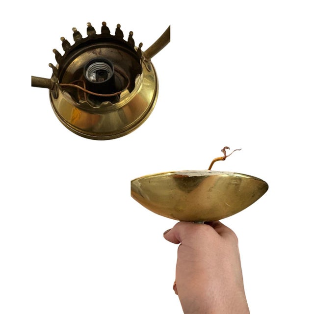 Vintage Brass Dome Pendant Light Frosted Glass Lantern Hanging Fixture For Sale In Dallas - Image 6 of 12