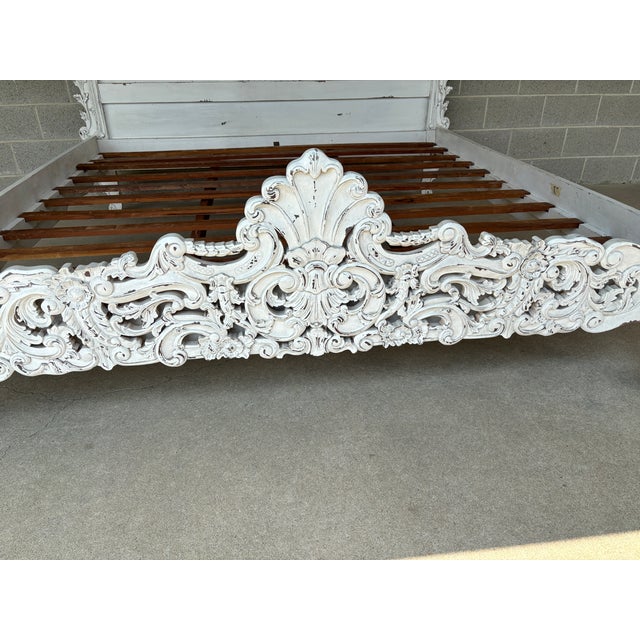 Italian Rococo Style Shabby Chic Distressed King Size Bed Frame For Sale - Image 4 of 11