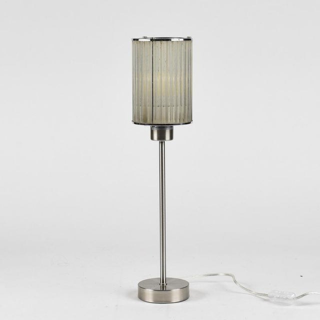 Art Deco Brushed Metal and Glass Table Lamp For Sale - Image 3 of 18
