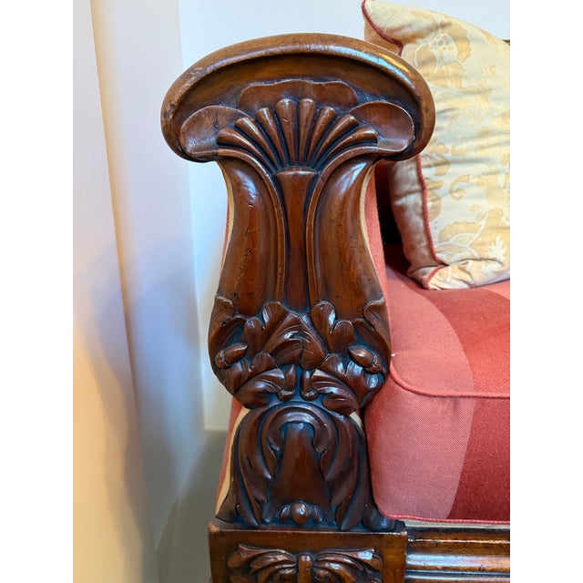 Brown Antique Late Regency William IV Mahogany Settee in Clarence House Wool Stripe For Sale - Image 8 of 13