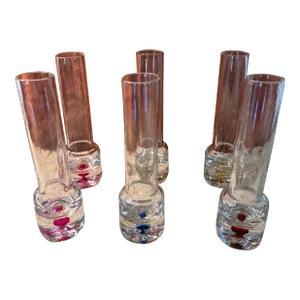 Set of 6 Vintage Colorful Bubble Bottom Shot/Cordial Glasses