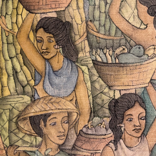 Vintage Traditional Indonesian Balinese Village Nude Ladies on Cloth, Framed Signed Sudha For Sale - Image 9 of 12