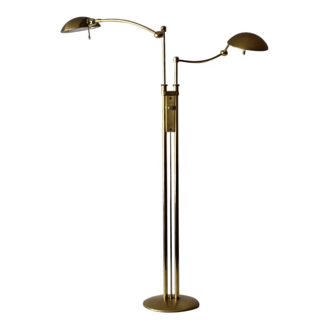 1980s Postmodern Adjustable Two Light Brass Floor Lamp by Holtkoetter Luechten For Sale