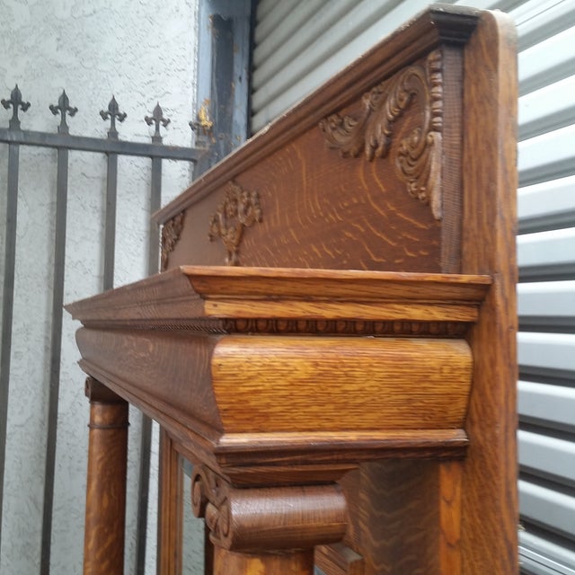 Victorian Antique American Tiger Oak Double Column Fireplace Mantel