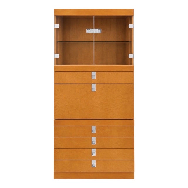 Baker Furniture Burl Wood/Glass Dry Bar/Cocktail Cabinet, 1970 For Sale