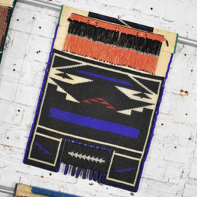 Mid 20th Century Vintage Ndebele Mapoto Beaded Aprons as Wall Sculpture From South Africa Canvas Backed, Set 4 For Sale - Image 5 of 13