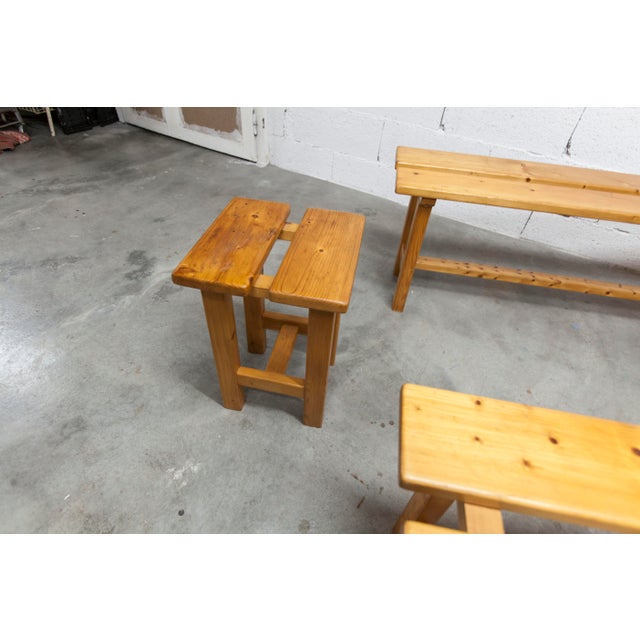 Vintage Benches and Stools in Mountain Pine, 1970, Set of 4 For Sale - Image 15 of 18