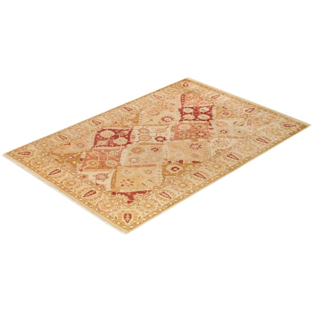 Sand Vintage Traditional Hand Knotted Wool Area Rug, Sand - 6'1" X 8'10" For Sale - Image 8 of 9