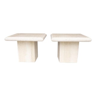 Vintage Pair of Italian Travertine Side Tables From 80's For Sale