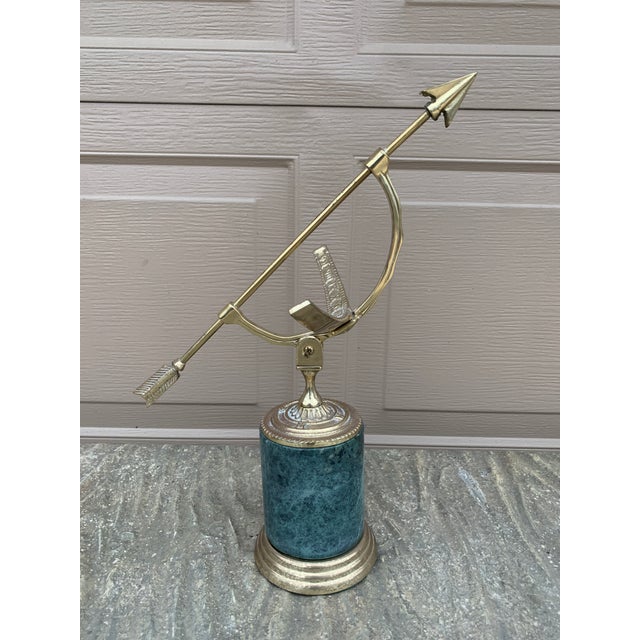 Brass Vintage Neoclassical Brass Armillary Sundial on Green Marble Base For Sale - Image 8 of 10