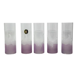Vintage Etched Lily Highball Tumbler Glasses Lilac Bohemia C