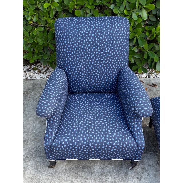 Antique English Upholstered Armchair and Oversized Ottoman For Sale - Image 11 of 12