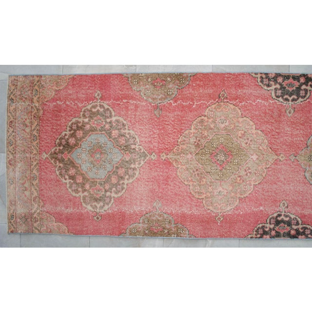 3x12 Vintage Oushak Runner Rug Coral Pink Hallway Runner Authentic Turkish Rug For Sale - Image 9 of 13