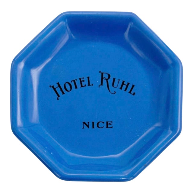 Vintage Hotel Ruhl Nice France Blue Ashtray Catchall Dish For Sale