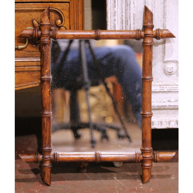 Early 20th Century Early 20th Century French Faux Bamboo Walnut Wall Mirror For Sale - Image 5 of 6