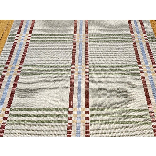 American Vintage American Runner, Flat-Woven Wool & Cotton, Allover Pattern, Green Stripes, 4x24 For Sale - Image 3 of 12
