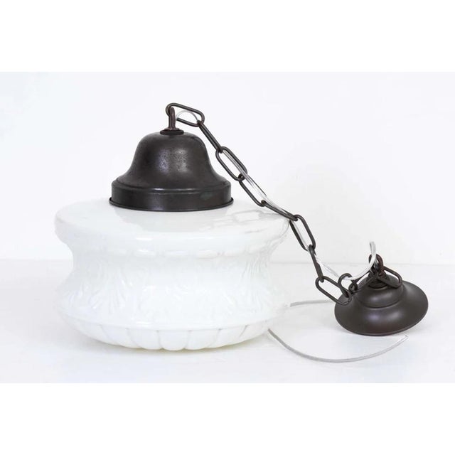 Industrial Schoolhouse Style Light Fixture, Opaline Glass, Antique 1930s-1940s For Sale - Image 3 of 6