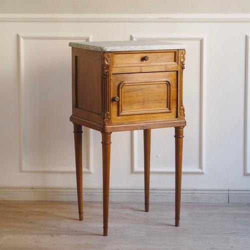 Brown Antique French Bedside Table with Marble and Porcelain Top, 1890s For Sale - Image 8 of 17