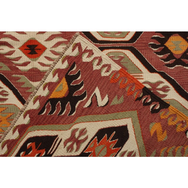 1950s 1950s Handwoven Vintage Tribal Kilim Rug in Pink and Green Geometric Pattern For Sale - Image 5 of 6