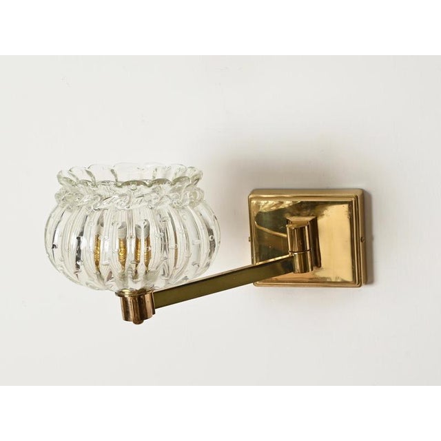 Gold Large Adjustable Murano Glass and Brass Flower Sconces from Barovier, Italy, 1940s, Set of 2 For Sale - Image 8 of 18