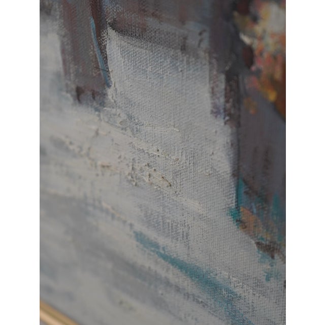 Gold Stunning 20th Century Paris Winter Scene Oil Painting on Canvas For Sale - Image 8 of 14