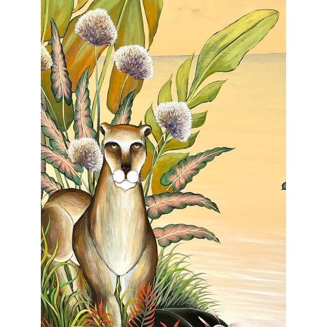 Yellow Vintage Monumental 1999 Original Jungle Oil Painting on Canvas For Sale - Image 8 of 12