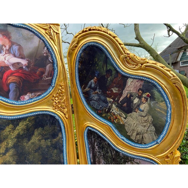 French Late 20thC French Louis XVI Gold Beech Room Divider Screen - 3 Panels For Sale - Image 3 of 18