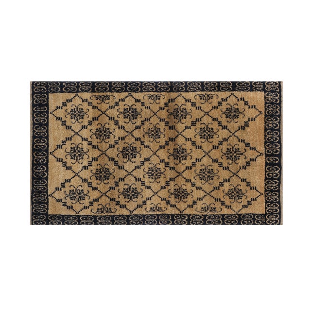 Vintage Turkish Yellow Karapinar Tulu Rug 3'7'' X 6'3'' 45" x 76" / 114 x 193 Cm Hand woven with high quality pure wool...