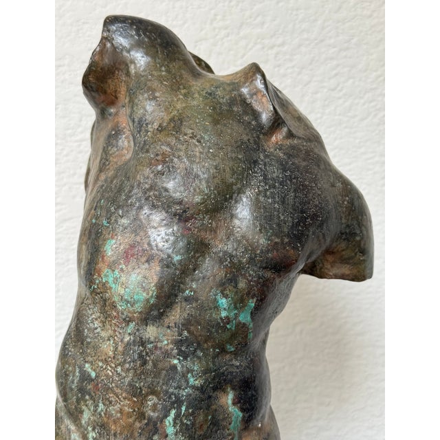 Vintage Abstract Bronze Male Torso Sculpture on Black Wood Plinth For Sale In Los Angeles - Image 6 of 6