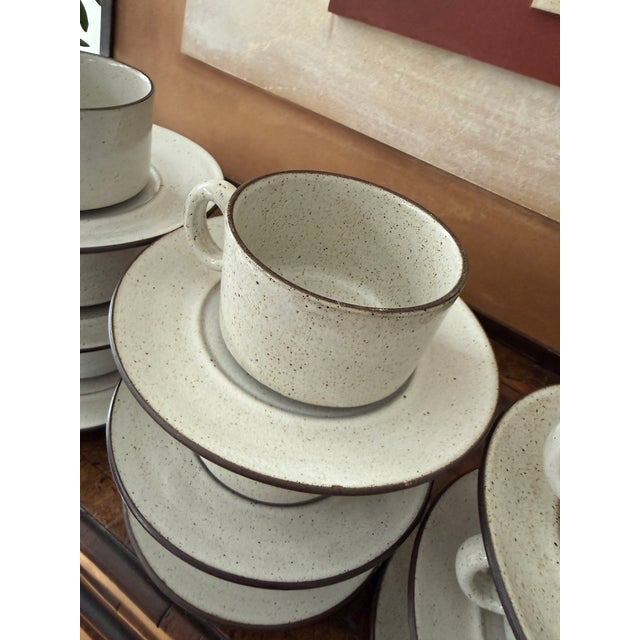 1960s 1960s Zaalberg Holland Speckled Stoneware Cups and Saucers - Set of Nine (9) For Sale - Image 5 of 12