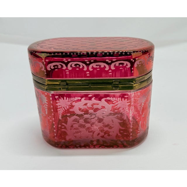 Metal Late 19th Century, Bohemian Cranberry Overlay & Gilt Bronze Hinged Casket Box For Sale - Image 7 of 11