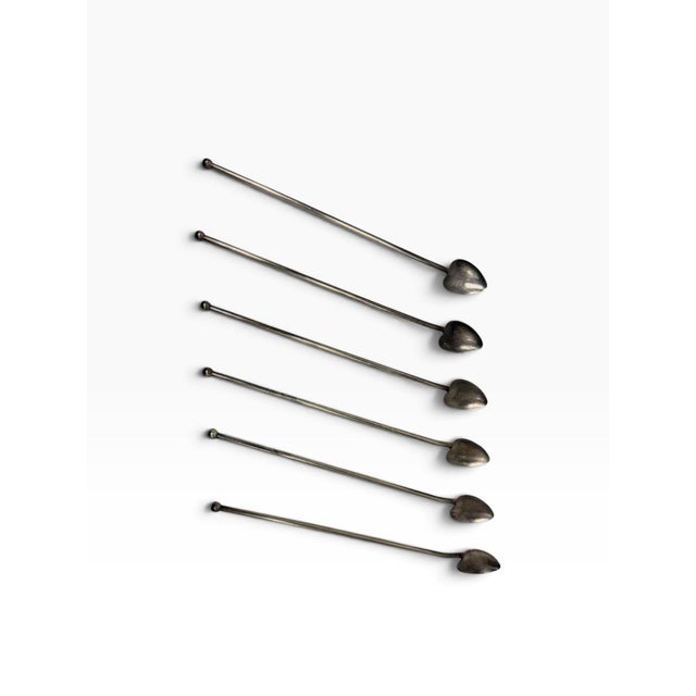 Vintage Mid-Century Italian Heart-Shaped Sipper Straw Spoons - Set of 6 For Sale - Image 4 of 7