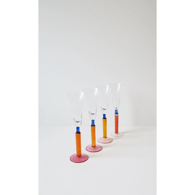 1990s Orange Art Glass Champagne Flute Glasses, Set of 4 For Sale - Image 13 of 13