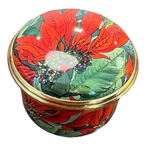 1980s Halcyon Days Poinsettia Enamel Box From the Royal Botanical Gardens Kew