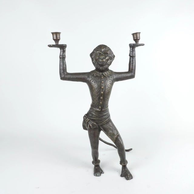 Vintage Heavy Bronze Monkey Candelabra For Sale - Image 11 of 11
