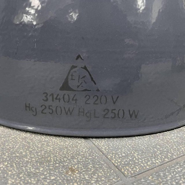 Large Industrial Blue-Gray Enamel Hanging Lamp, 1940s For Sale - Image 18 of 18