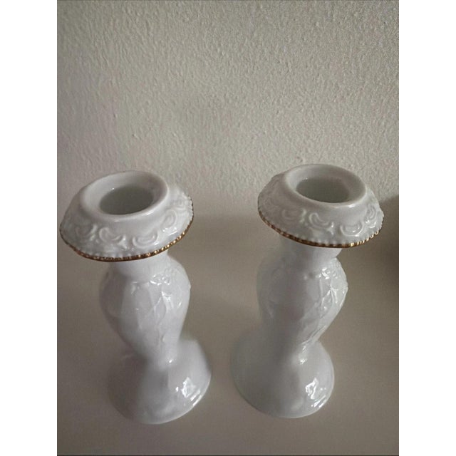 Mid-Century Modern 1980s Pair of Rosenthal Classic Rose Candle Stick Holder Gold Accents 6" H Germany For Sale - Image 3 of 4