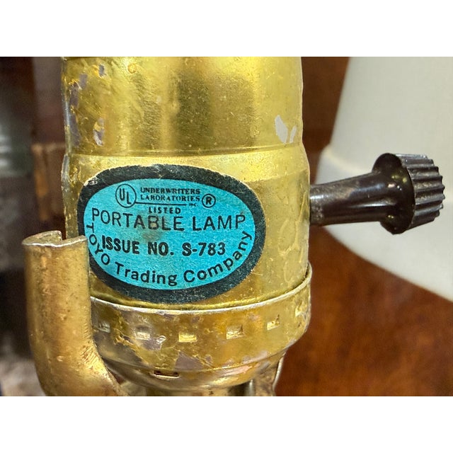 Green Mid-Century Chinese Export Ceramic Lotus & Floral Table Lamps - Pair For Sale - Image 8 of 10