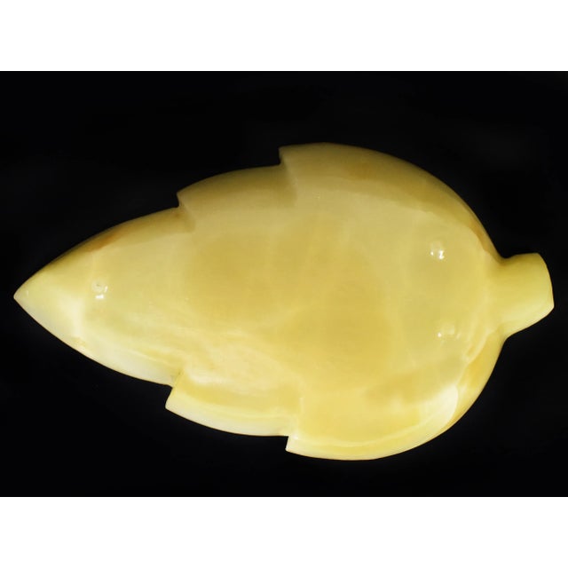 20th Century Carved Solid Onyx Stone Leaf Shape Footed Dish For Sale - Image 10 of 11