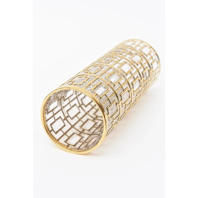 Vintage 1960's Imperial Glass Shoju Screen Trellis 22 Carat Gold Plated Over Clear Vase or Martini Vessel For Sale - Image 9 of 13