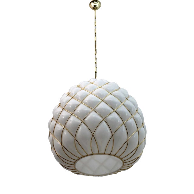 Modern White & Brass Pendant Lamp from Fontana Arte, 1990 For Sale