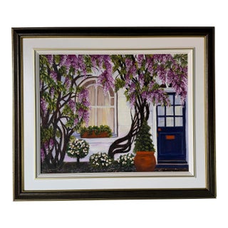 Vintage Suzanne Lord House Entrance Landscape Oil on Canvas Painting, Wood Framed For Sale