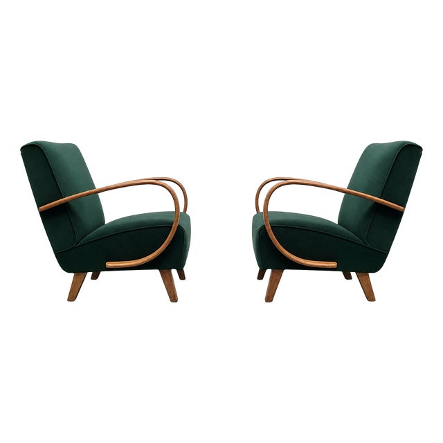 Vintage Bentwood Chair in Emerald Green Velvet by Jindrich Halabala, 1930 For Sale