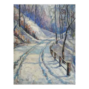 Vintage Mid 20th Century Impressionist Snowy Winter Trail Painting