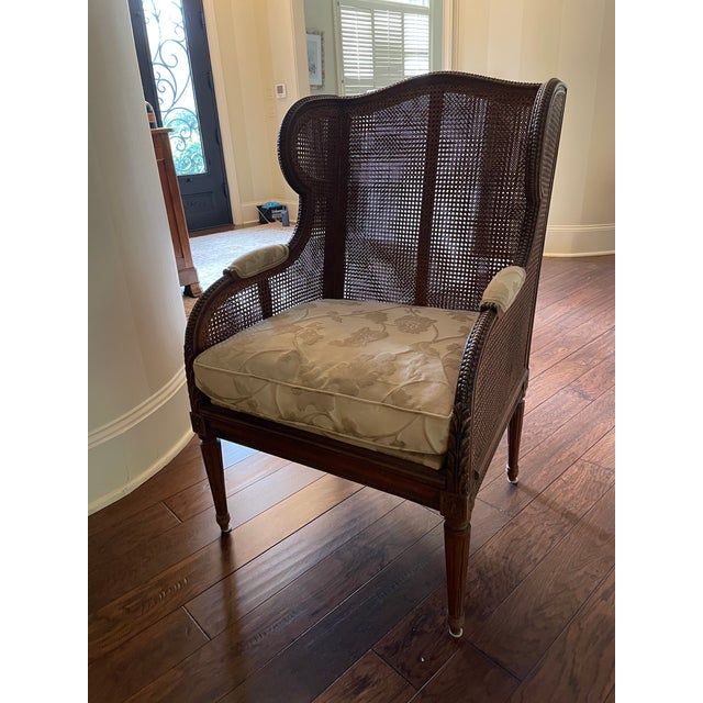 Antique French Louis XVI Wing Chair With Double Caning For Sale - Image 16 of 16