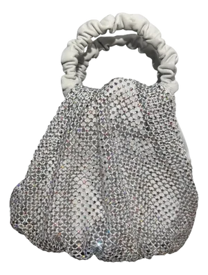 A Never Used Iridescent Crystal and Ruched White Leather Mesh Bag by Gedebe