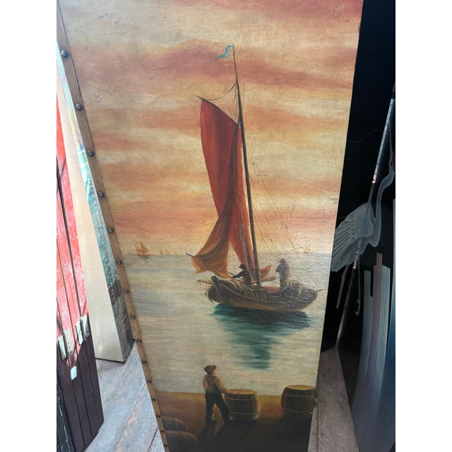 Vintage Venetian Scene Four-Panel Folding Screen with Nautical Motifs For Sale - Image 11 of 12