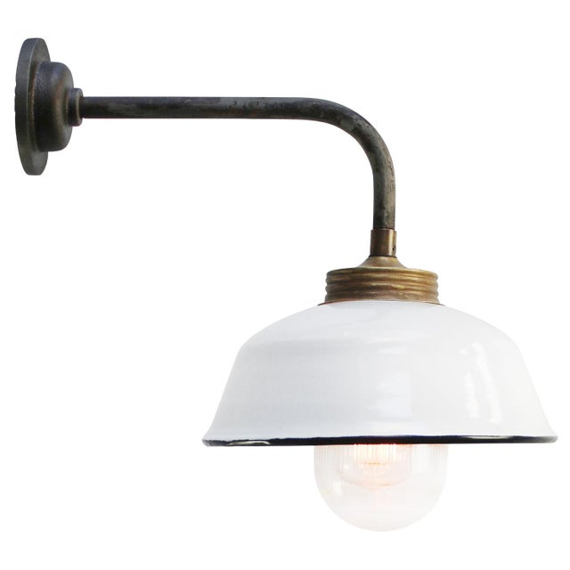 Vintage Industrial Brass and Clear Striped Glass Wall Light For Sale - Image 5 of 6