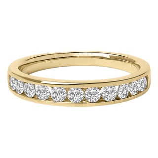 14K Yellow Gold 1/2 Cttw Round Diamond 11 Stone Channel Set Band - Size 8.5 For Sale