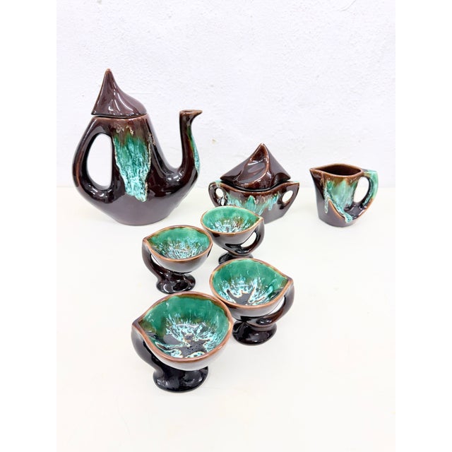 Brown Studio Ceramic Tea Service from Vallauris, France, 1950s, Set of 7 For Sale - Image 8 of 17